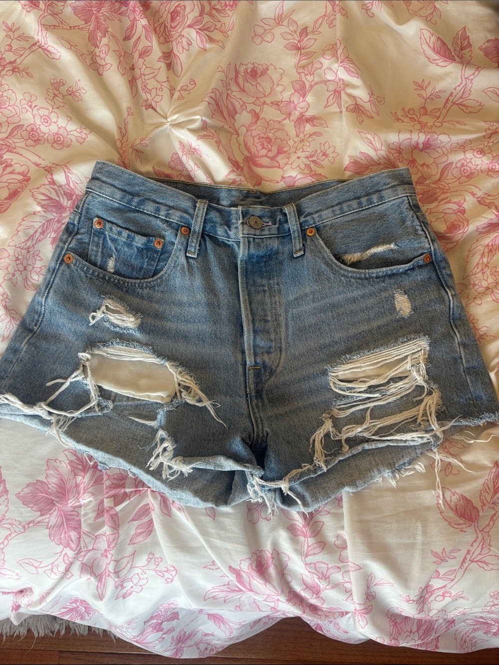 Levi's Distressed Light Blue Denim Cutoff Shorts